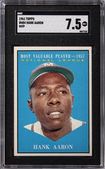 1961 Topps Baseball #484 Hank Aaron MVP Card - SGC NM+ 7.5